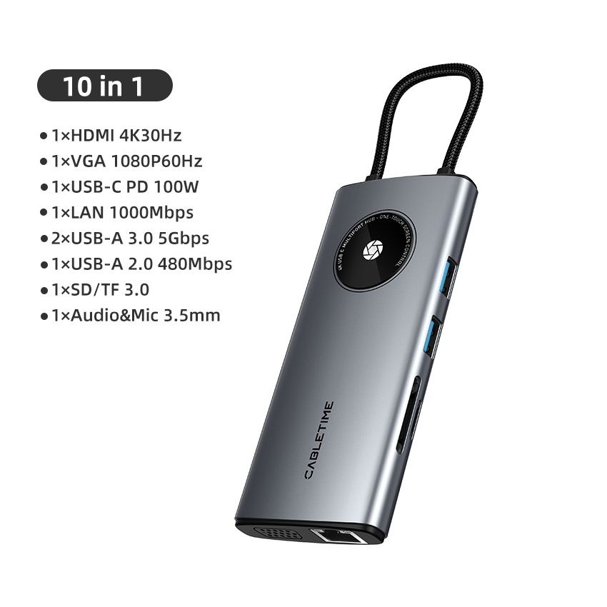 10 In 1 Multi USB C Hub Adapter 4K with VGA and HDMI Ethernet