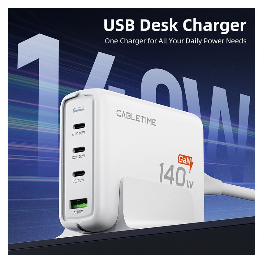 Adaptor Desk Charger 4In1 GaN 140W Charging Station for Laptop Macbook