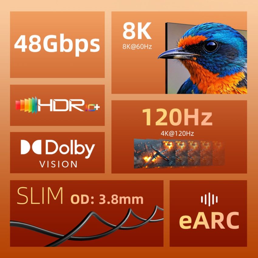 Kabel HDMI Ultra Slim 2.1 8K HDR 60Hz 120Hz Premium Quality