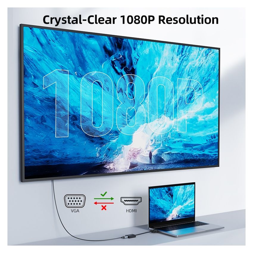 VGA to HDMI Adapter Converter 1080p dengan USB Audio & Power