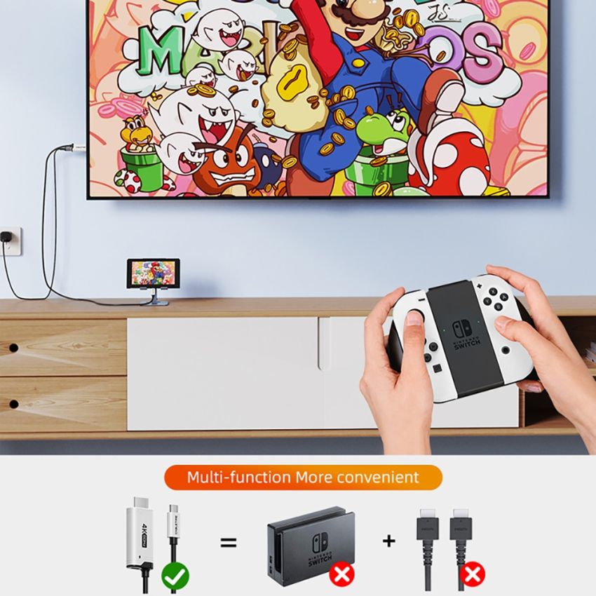 Kabel USB Type C to HDMI Converter 4K60Hz w/ Power Untuk NES Switch