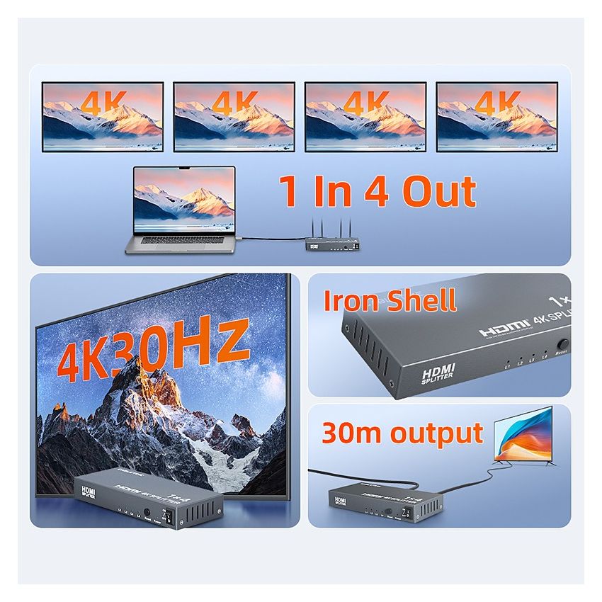 HDMI Splitter 1In4Out 4 Port 4K30Hz Full HD