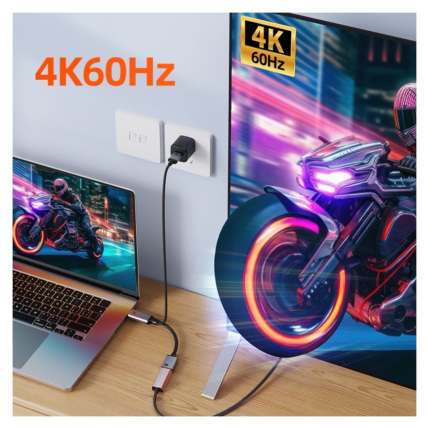 HDMI Male to Displayport Female 4K60Hz dengan USB Power Port