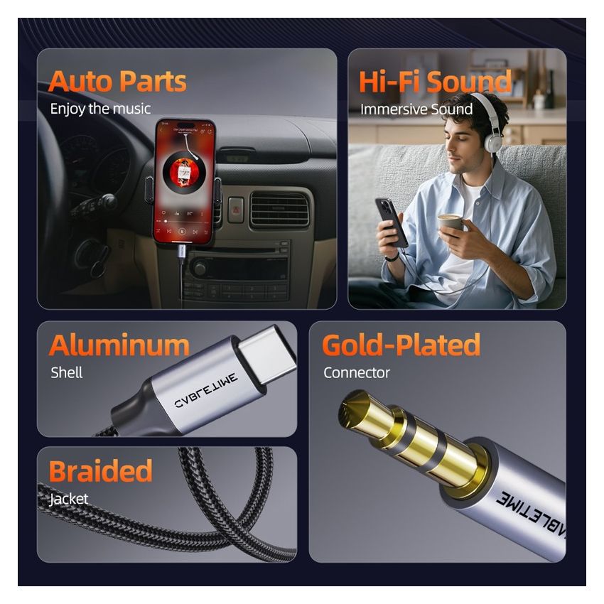 Kabel USB-C to Aux 3.5mm Male Jack Adapter Type C to 3.5mm