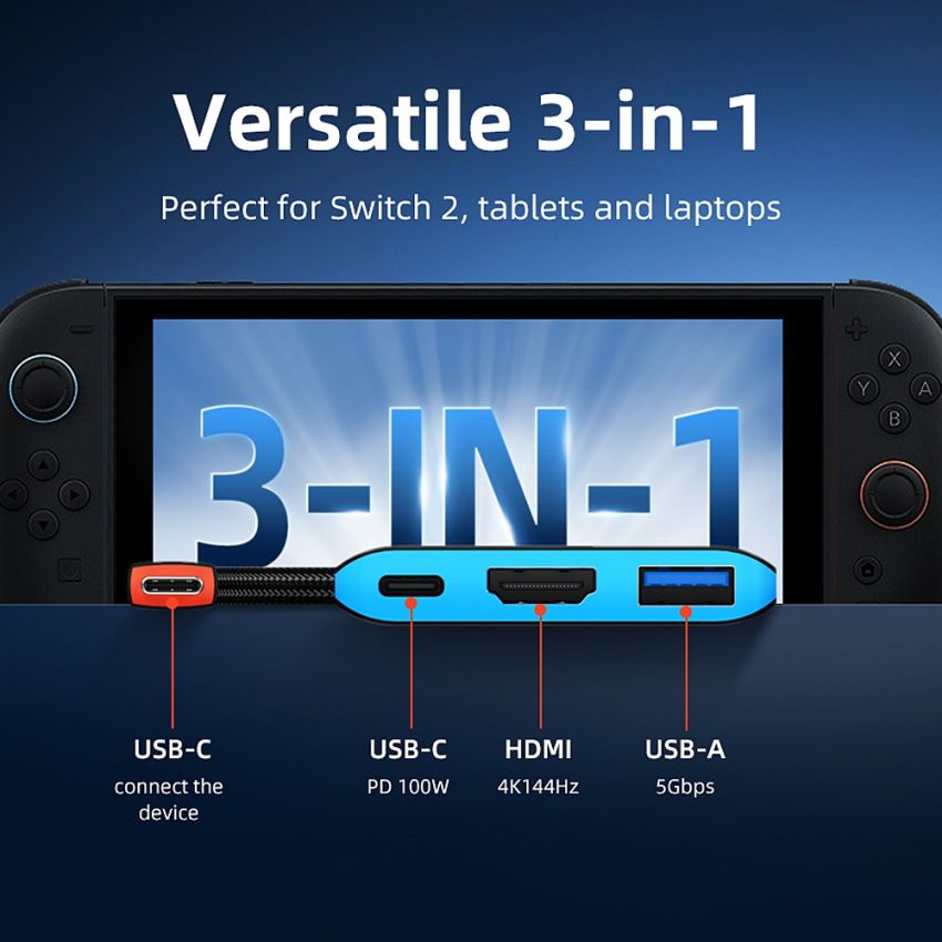 USB C to HDMI PD USB 3.0 3In1 for NES Switch Oled 2
