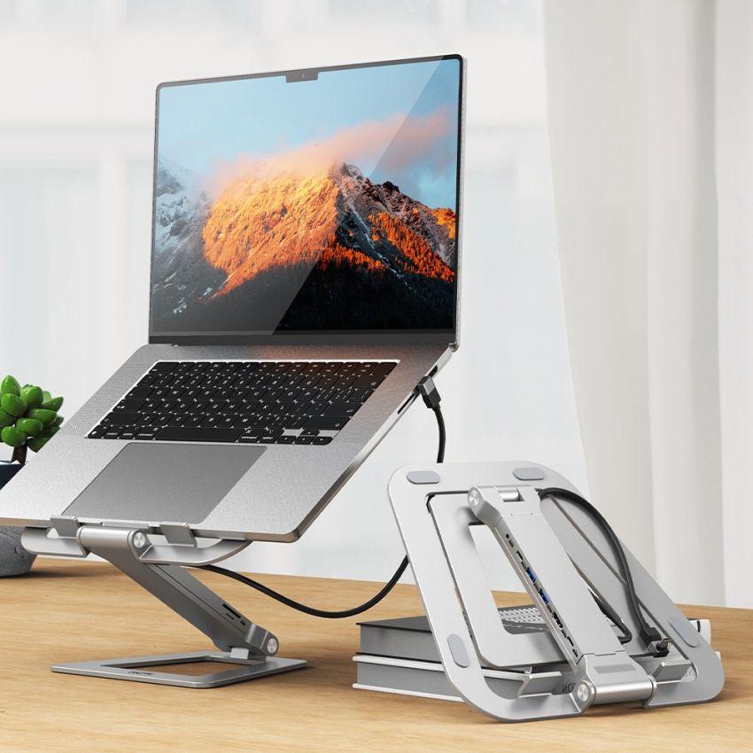 Hub 8In1 HDMI USB-A USB-C PD TF SD Audio 3.5mm w/ Laptop Stand