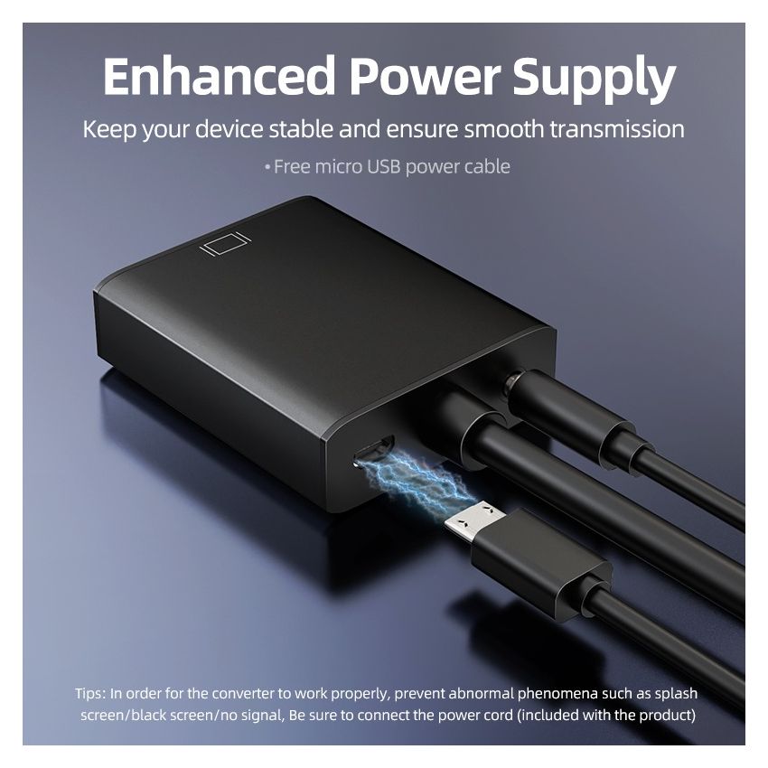 VGA to HDMI Adapter Converter 1080p dengan USB Audio & Power