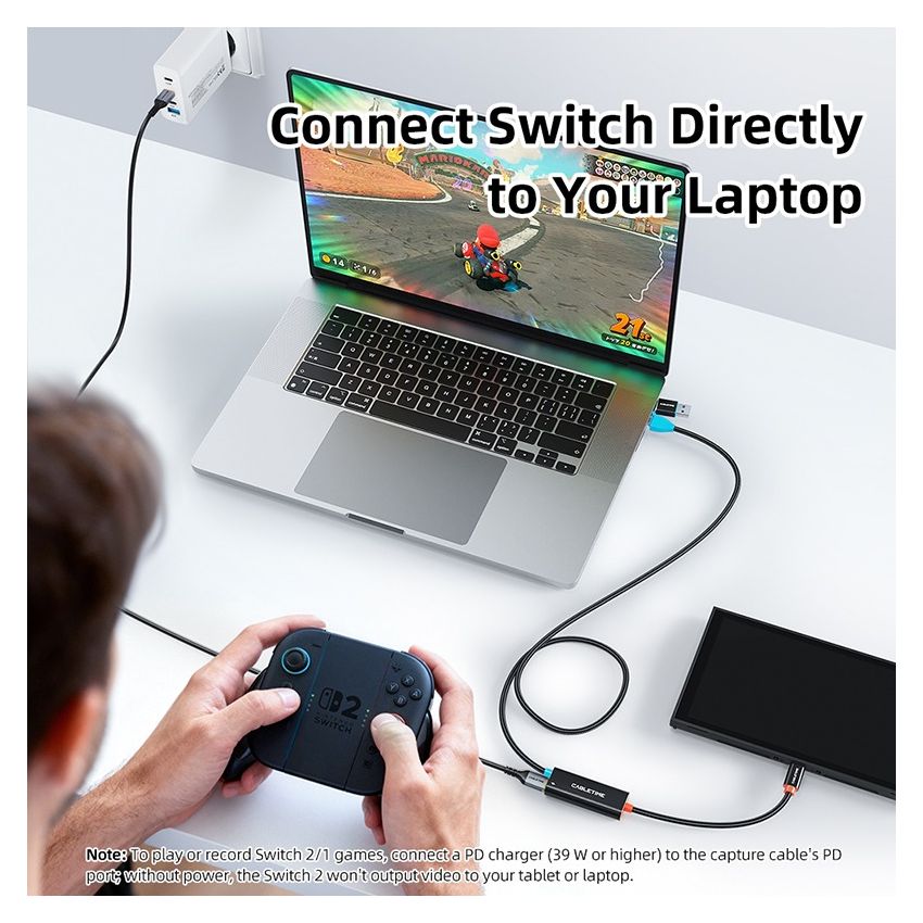 USB C Video Capture Card with 100W Power Delivery for NES Switch Oled 2