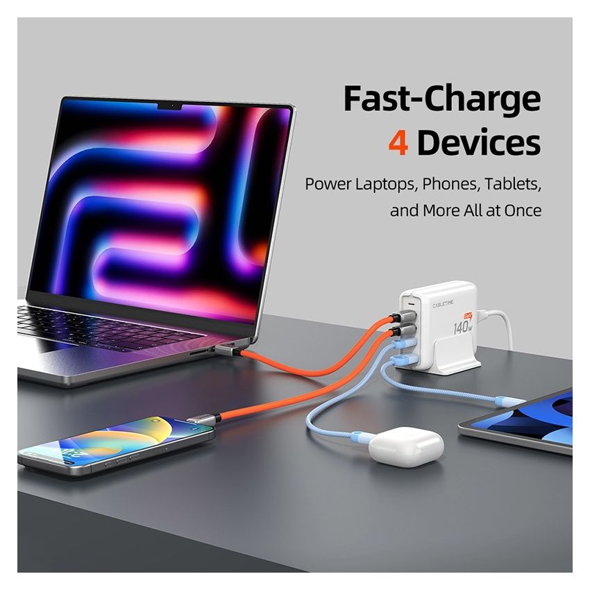 Adaptor Desk Charger 4In1 GaN 140W Charging Station for Laptop Macbook