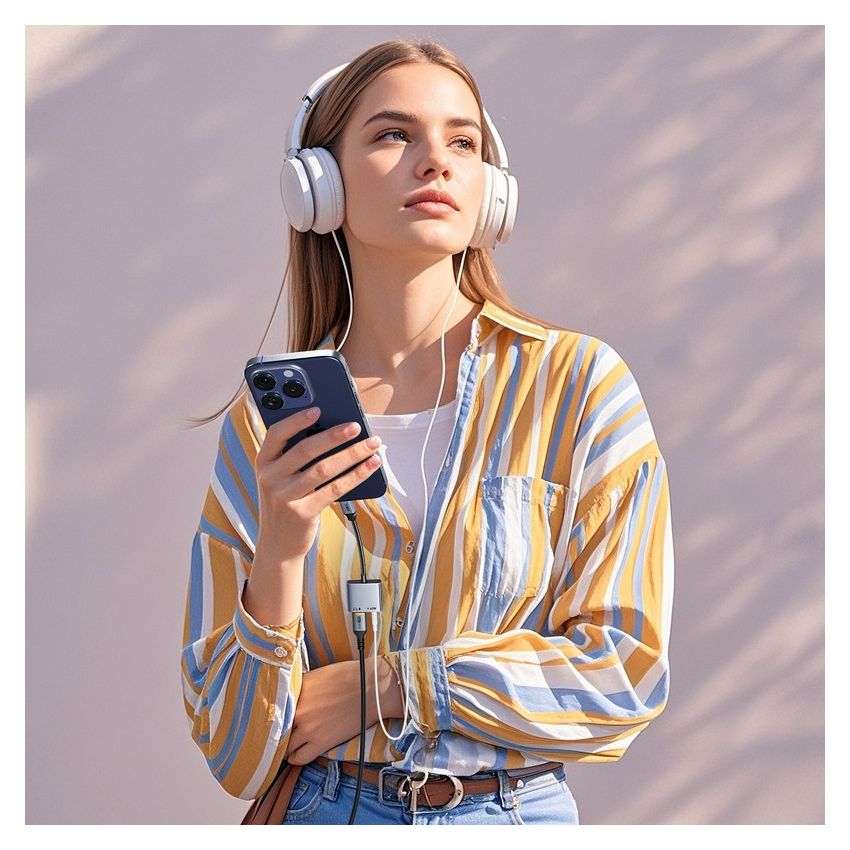 USB C to Aux 3.5mm 2in1 dengan PD Audio Adapter Converter