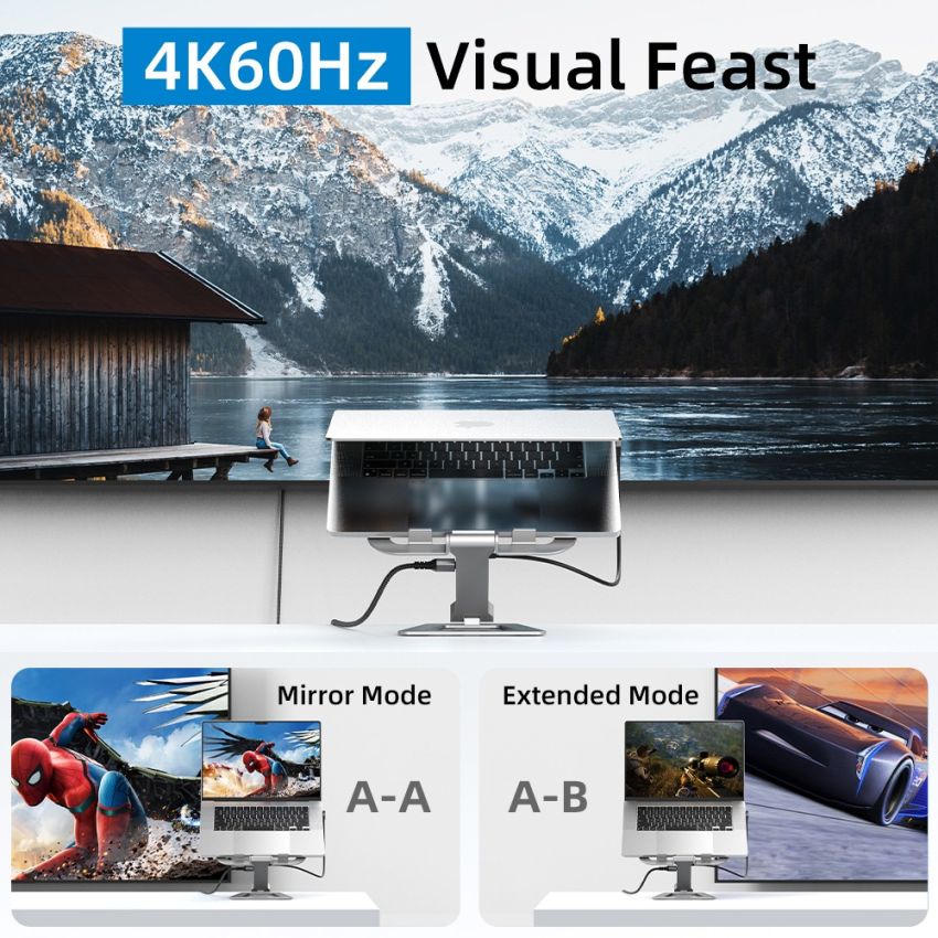 Hub 8In1 HDMI USB-A USB-C PD TF SD Audio 3.5mm w/ Laptop Stand