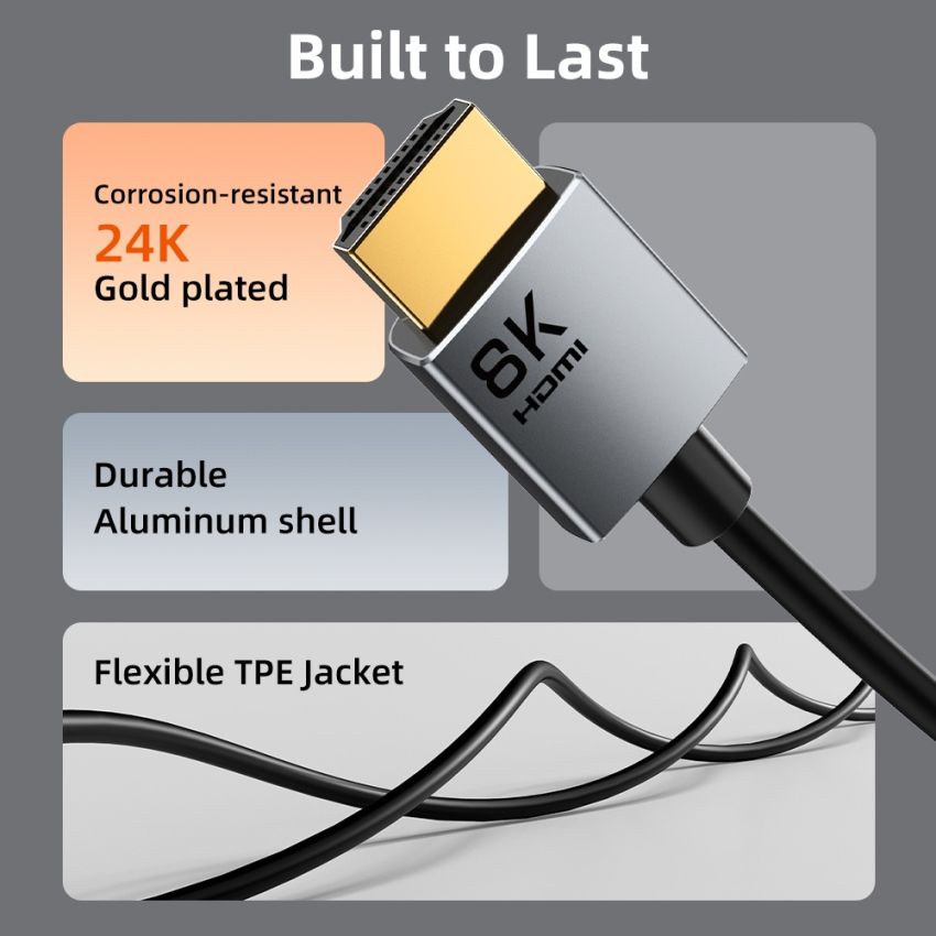 Kabel HDMI Ultra Slim 2.1 8K HDR 60Hz 120Hz Premium Quality