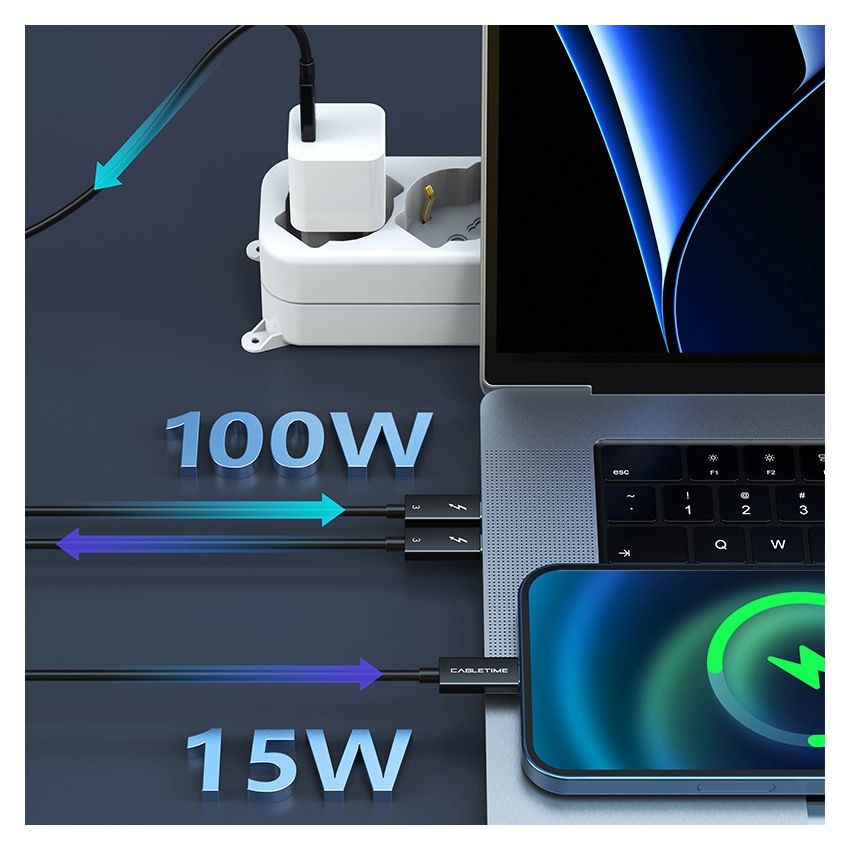 Kabel USB-C 4K Thunderbolt 3 PD 100W Fast Charge