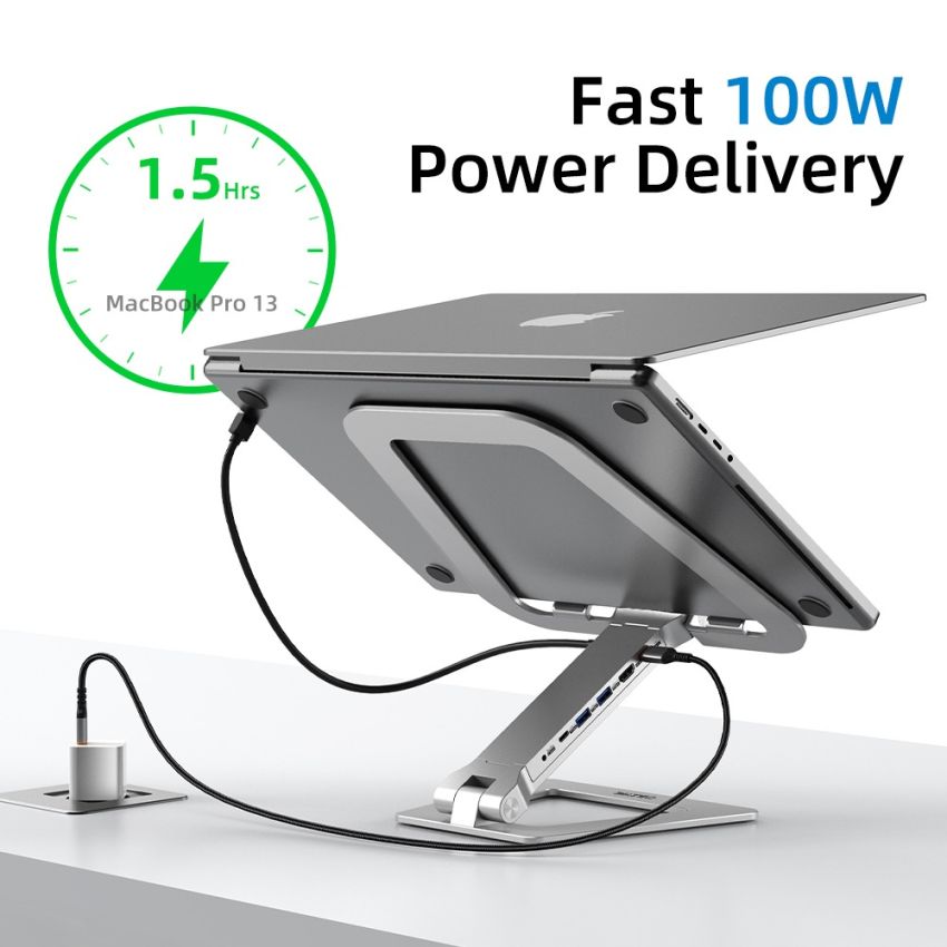 Hub 8In1 HDMI USB-A USB-C PD TF SD Audio 3.5mm w/ Laptop Stand