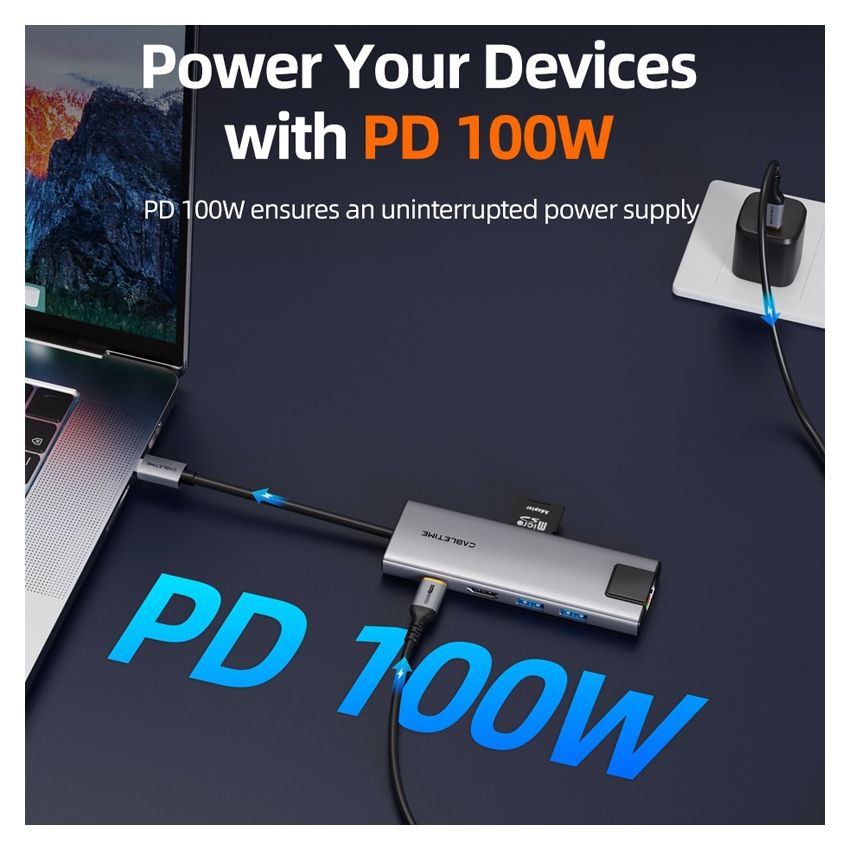 9In1 USB-C Hub with 4K HDMI Charging Ethernet Audio Jack