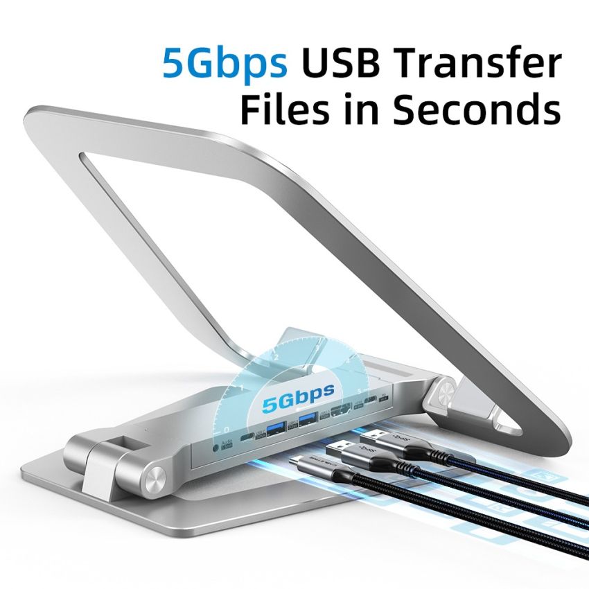 Hub 8In1 HDMI USB-A USB-C PD TF SD Audio 3.5mm w/ Laptop Stand