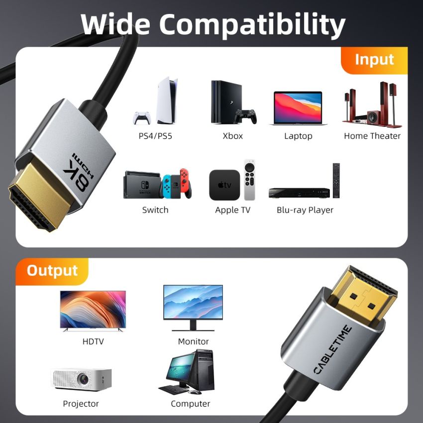 Kabel HDMI Ultra Slim 2.1 8K HDR 60Hz 120Hz Premium Quality