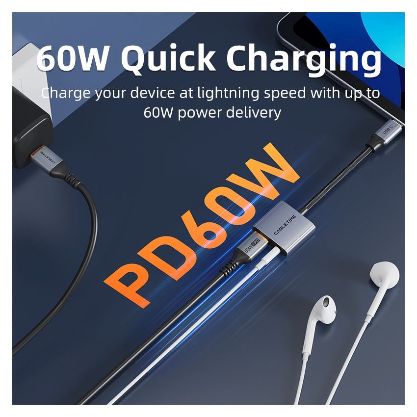 USB C to Aux 3.5mm 2in1 dengan PD Audio Adapter Converter