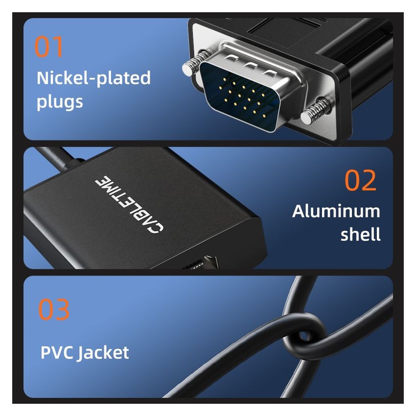 VGA to HDMI Adapter Converter 1080p dengan USB Audio & Power