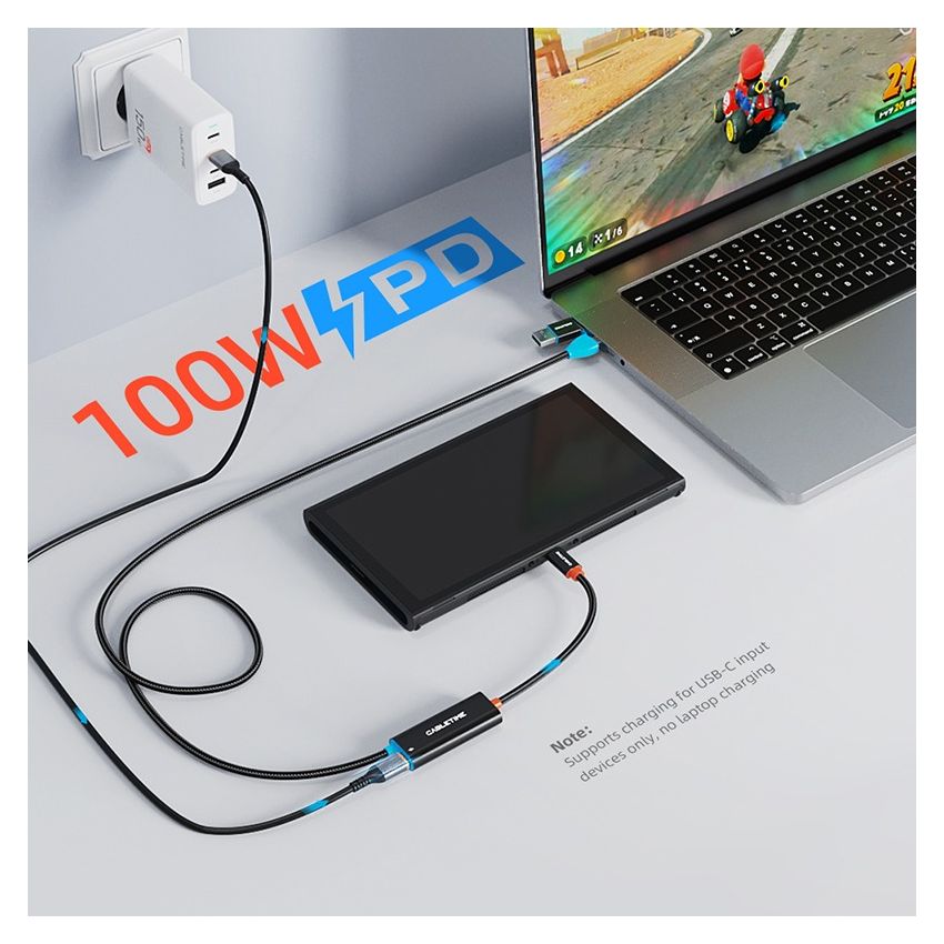 USB C Video Capture Card with 100W Power Delivery for NES Switch Oled 2
