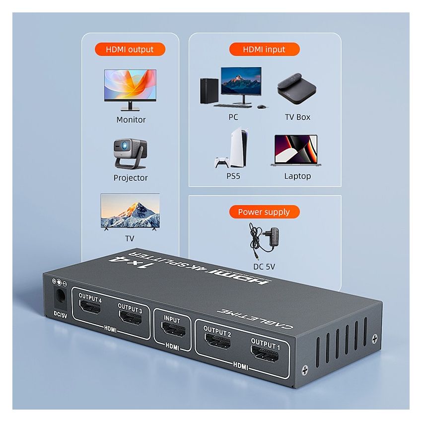HDMI Splitter 1In4Out 4 Port 4K30Hz Full HD