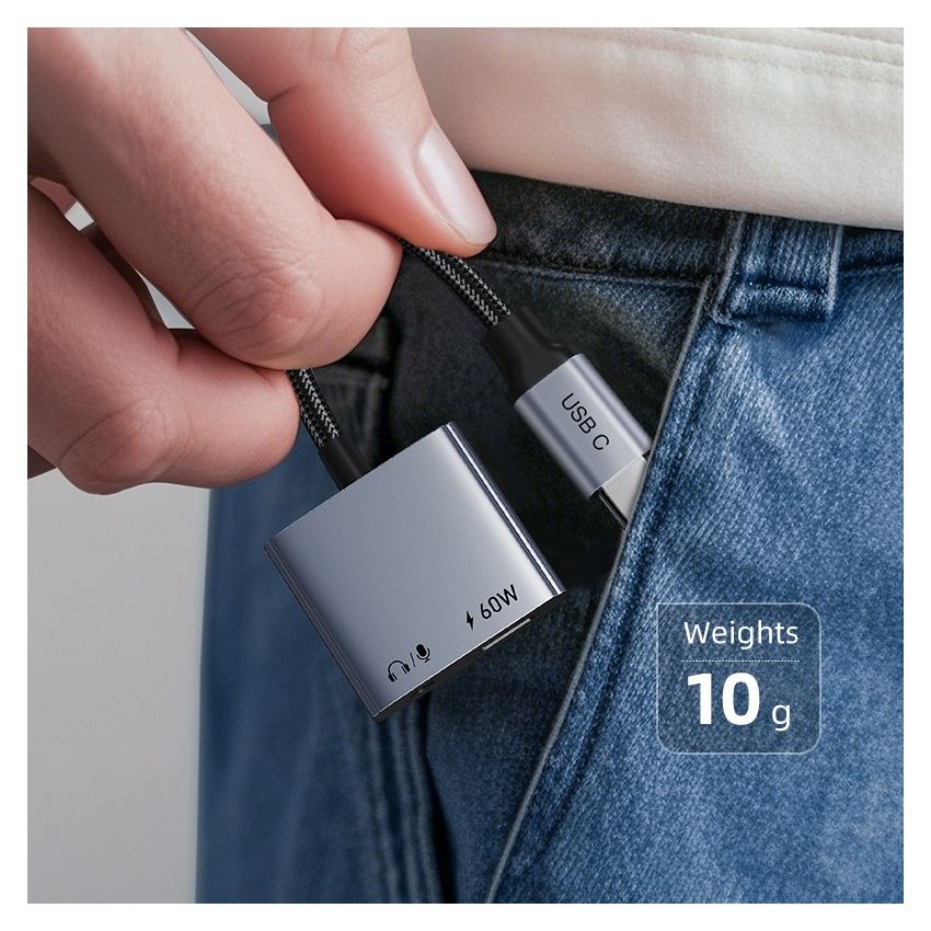 USB C to Aux 3.5mm 2in1 dengan PD Audio Adapter Converter