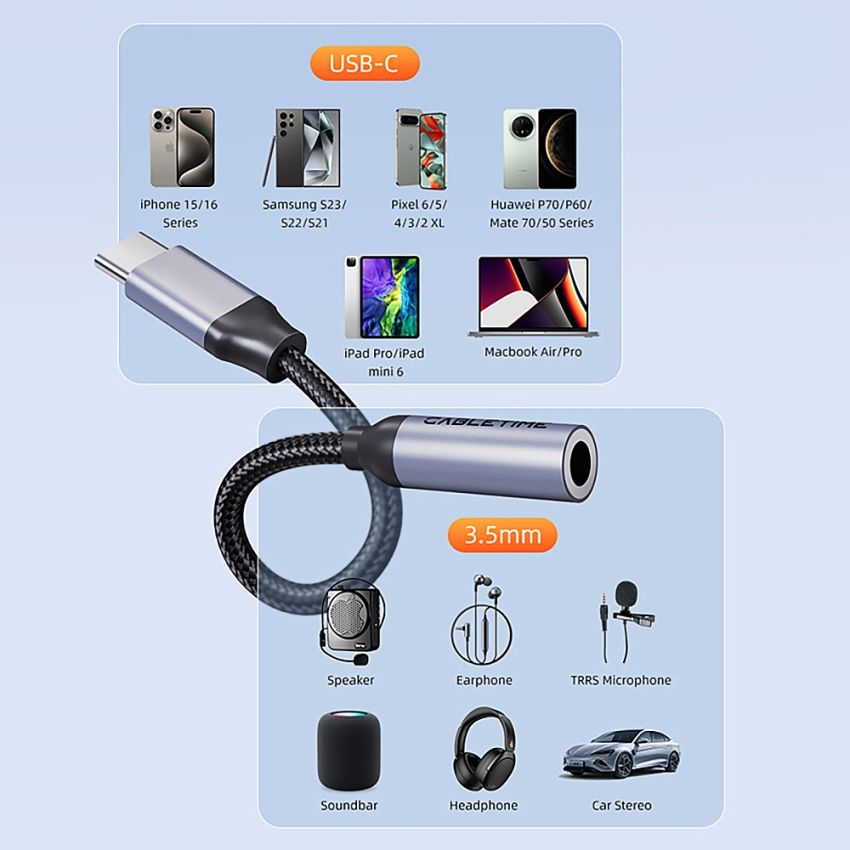 Adapter USB Type C to Aux 3.5mm Female Audio