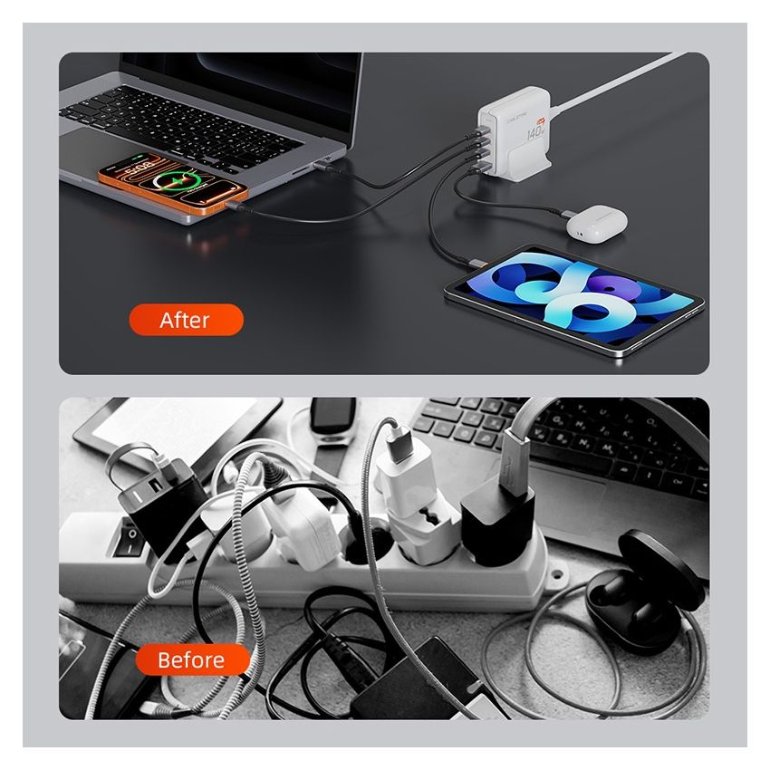 Adaptor Desk Charger 4In1 GaN 140W Charging Station for Laptop Macbook