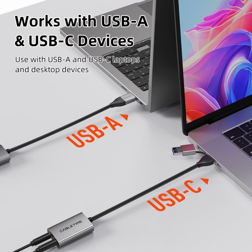 USB A+C External Sound Card Audio Adapter 2in1 Splitter Jack 3.5mm Mic & Headphone Output Aluminium Braided