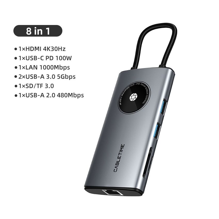8 In 1 USB C Adapter Hub with HDMI Ethernet Port for Macbook Pro