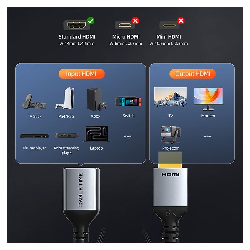Kabel HDMI Extension 8K Perpanjangan HDMI 2.1 Male To Female