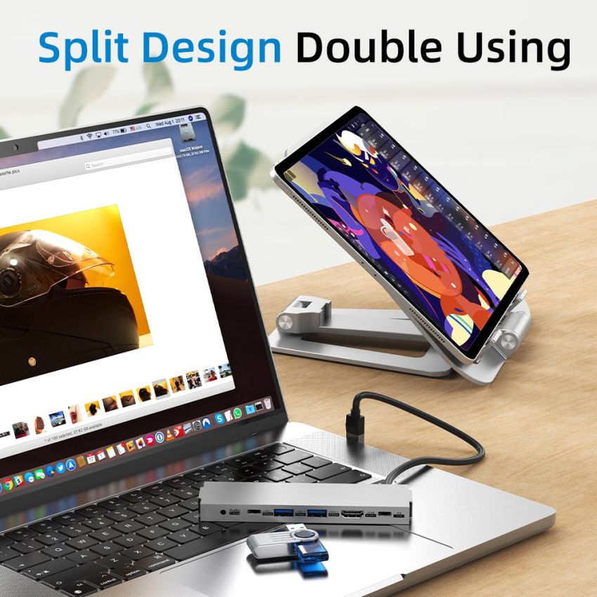 Hub 8In1 HDMI USB-A USB-C PD TF SD Audio 3.5mm w/ Laptop Stand