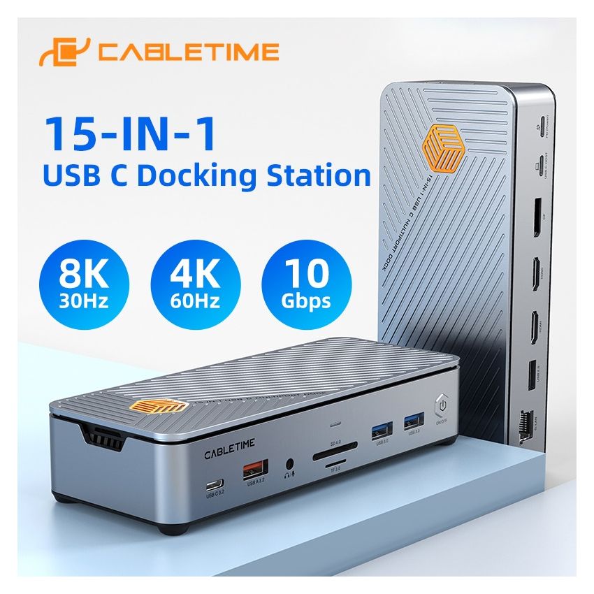 15 In 1 Type-C Docking Station Hub HDMI DP USB 3.0 Ethrnet