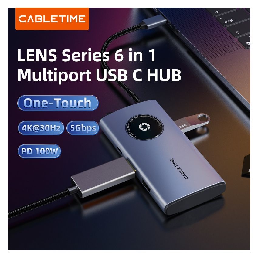 6 In 1 USB C Multiport Travel Hub for iPad Android Tablet iMac