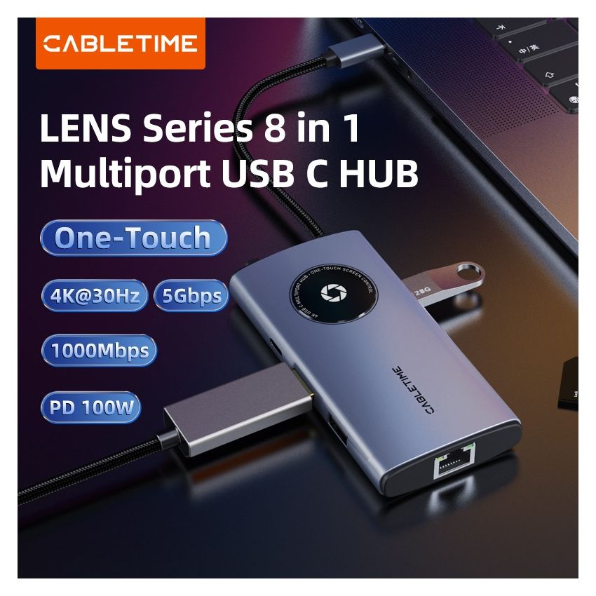 8 In 1 USB C Adapter Hub with HDMI Ethernet Port for Macbook Pro