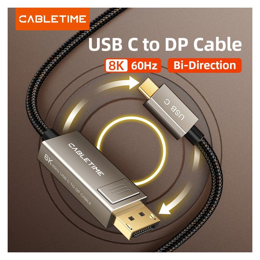 USB Type-C to DisplayPort Cable 8K 60Hz 4K 144Hz Bidirectional Untuk MacBook Pro