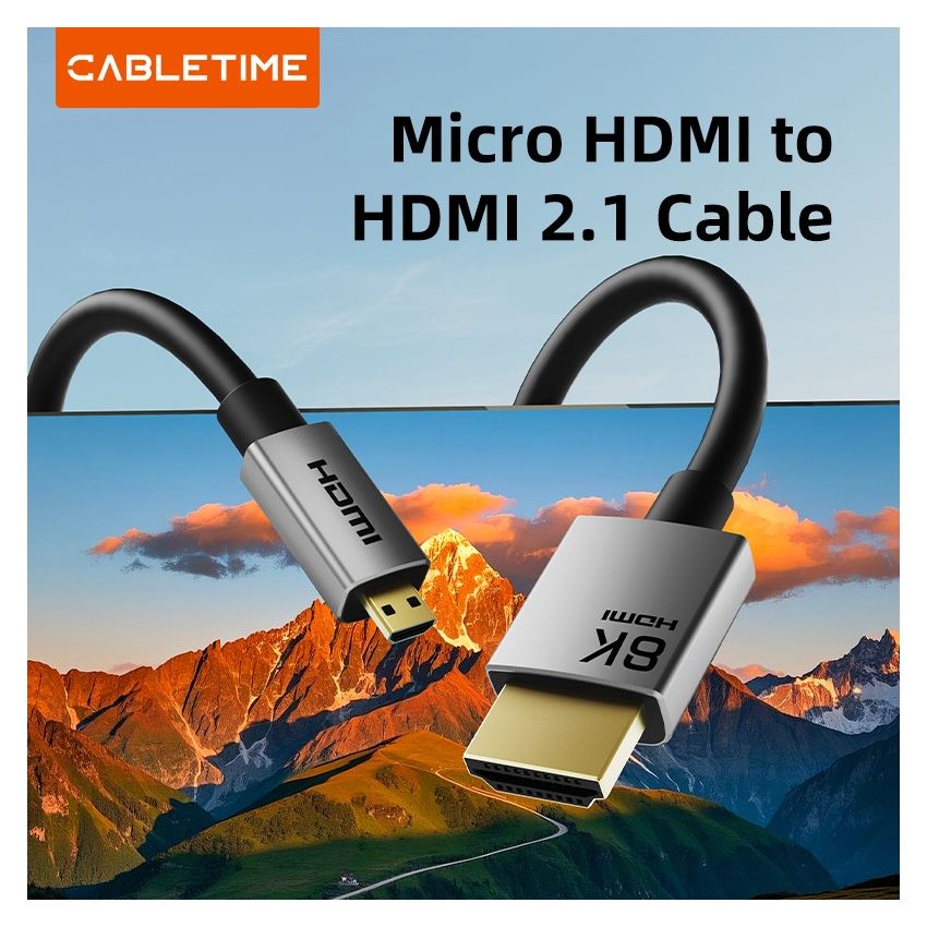 Kabel Micro HDMI ke HDMI Male Mendukung 8K 4K HDR 60Hz untuk Kamera & GoPro