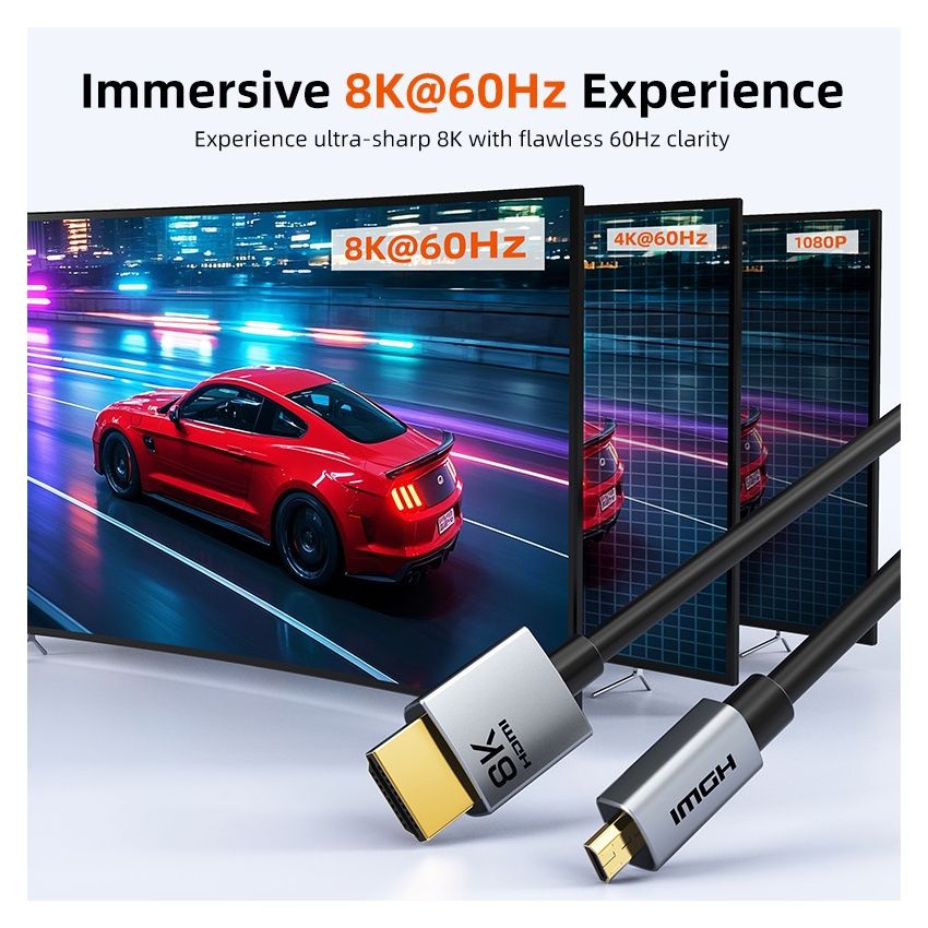 Kabel Micro HDMI ke HDMI Male Mendukung 8K 4K HDR 60Hz untuk Kamera & GoPro