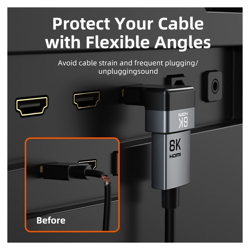 8K HDMI 2.1 Adapter Male to Female 90 Degree 270 Degree Left and Right Angle for TV