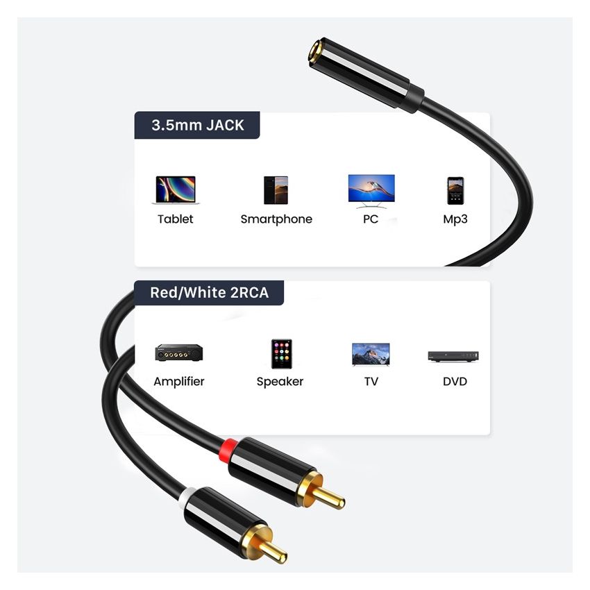 Kabel Aux to RCA Male Stereo 3.5mm Female to 2 RCA For Headphones Speaker