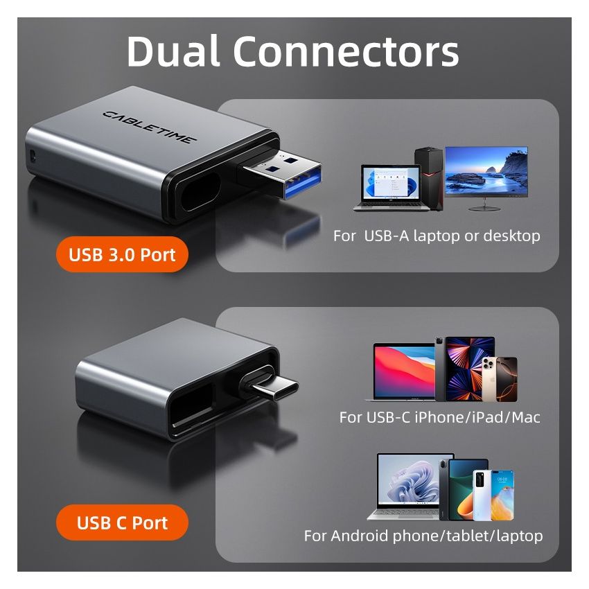 Card Reader 3 in 1 USB A 3.0 USB Type-C SD TF