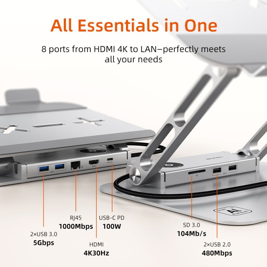 Laptop Stand for Desk With Hub 8In1 Docking Station Holder