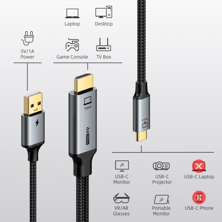 Converter HDMI to USB C 4K60Hz w/ Power