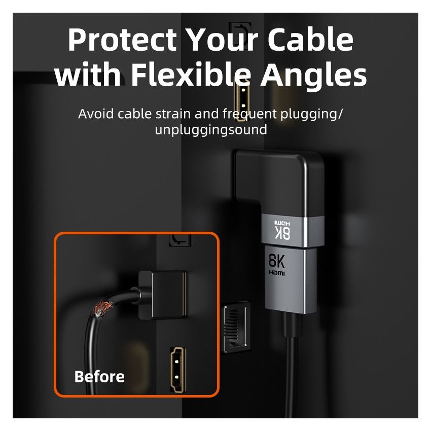 8K HDMI 2.1 Adapter Male to Female 90 Degree 270 Degree Left and Right Angle for TV