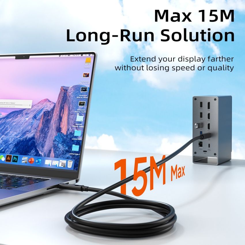 Kabel Data USB Type C Aktif AOC 8K60Hz PD 60W 10Gbps 5M 10M 15M