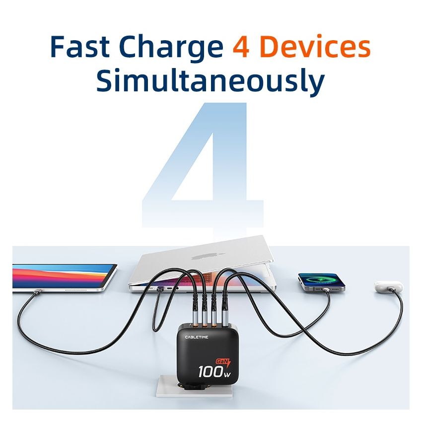 Adaptor GaN Charger 100W 4 Port PD Fast Charging