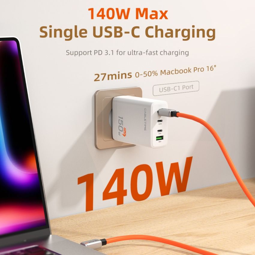 GaN USB C Wall Charger 150W for Laptop Macbook Phone