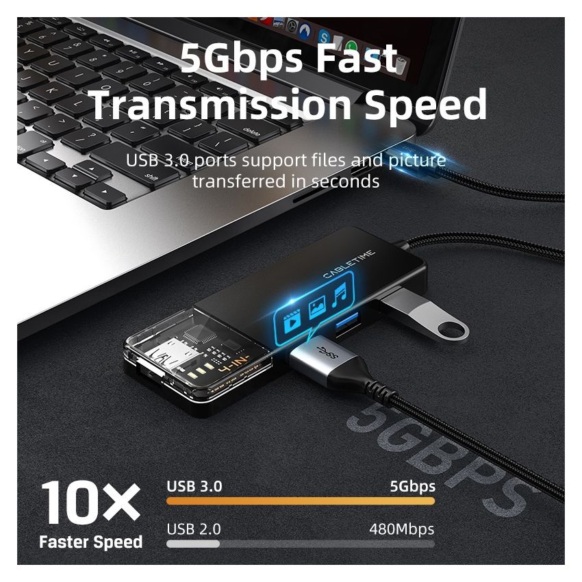Multiport USB Hub 3.0 High Speed with Power Untuk Windows Mac Linux