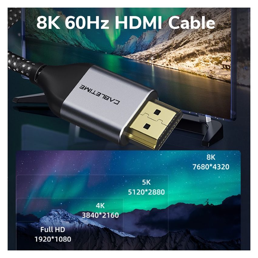 Kabel HDMI 2.1 Male to Male Braided 8K 4K High Speed HDR