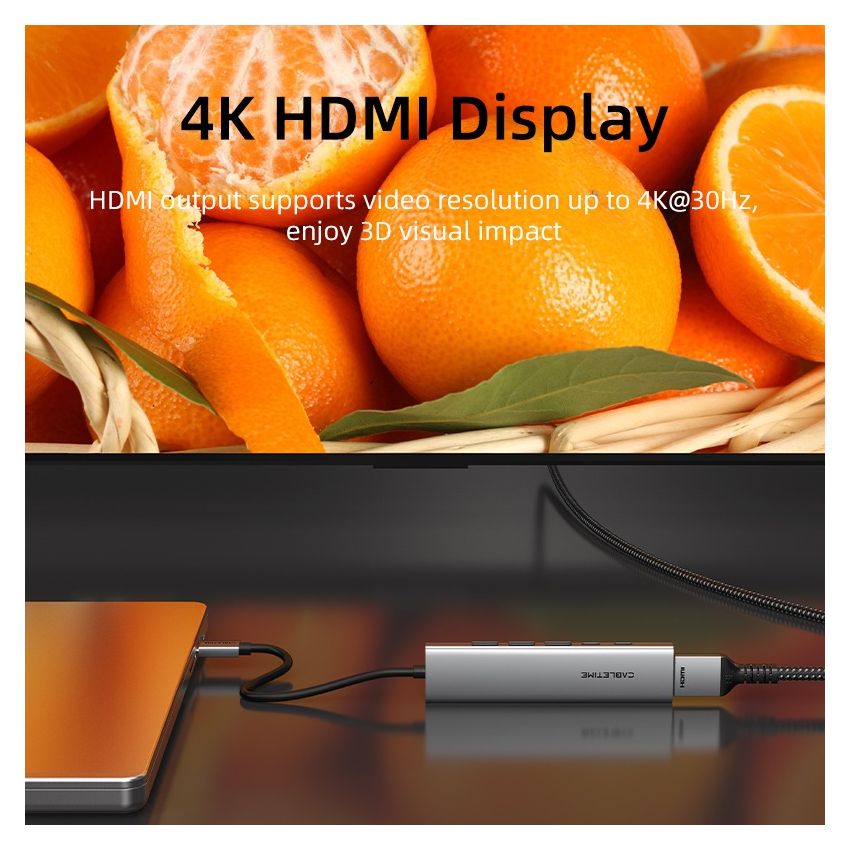 6In1 USB C Hub with HDMI and 100W Power Delivery for Macbook Pro Air